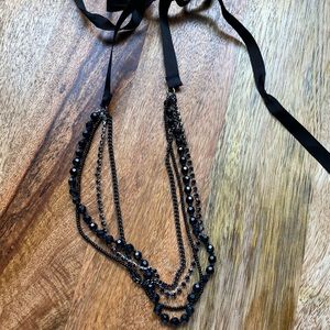 Women’s Aeropostale Black Bead Layered Fabric Tie Necklace